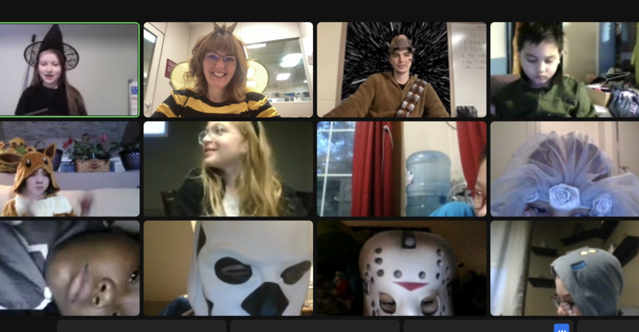 KVS students and staff in a Zoom dressed for Halloween.