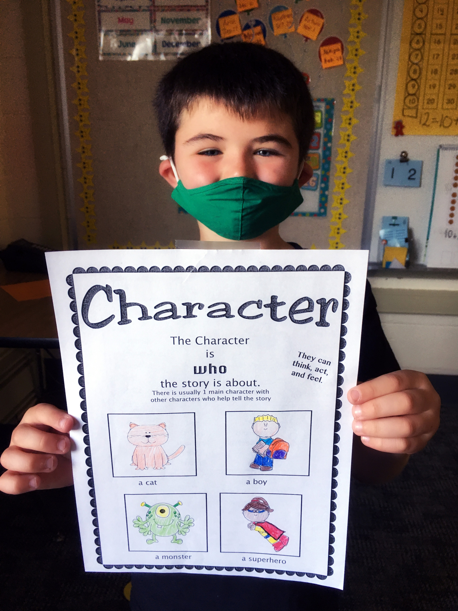 Students from Mrs. Duer & Mrs. Brace's 2nd-grade classroom learned about character traits through stories and applied them to themselves! They created character trait posters for their lockers!