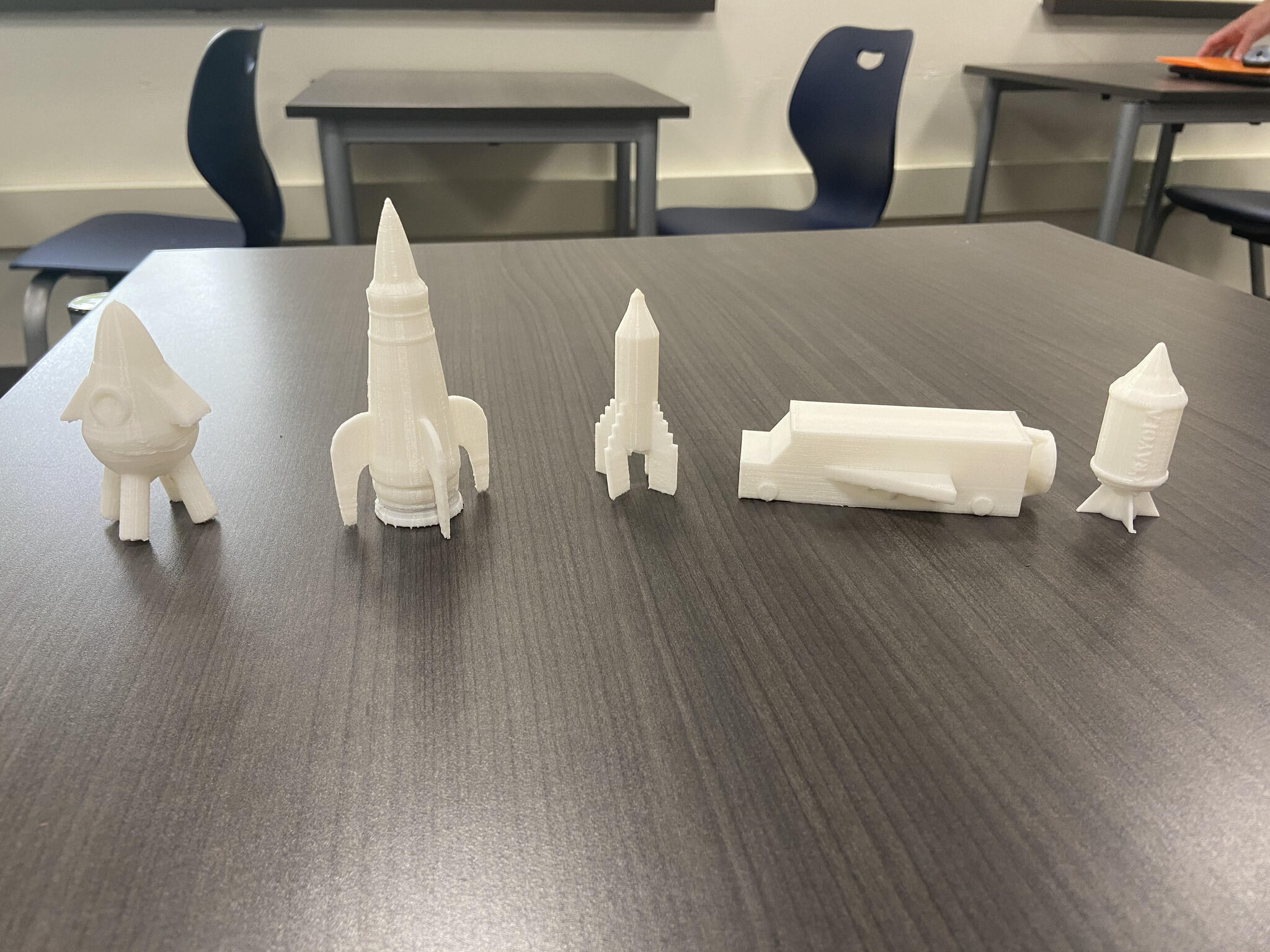 Mr. Ball's Robotics student's 3-D printed rockets.