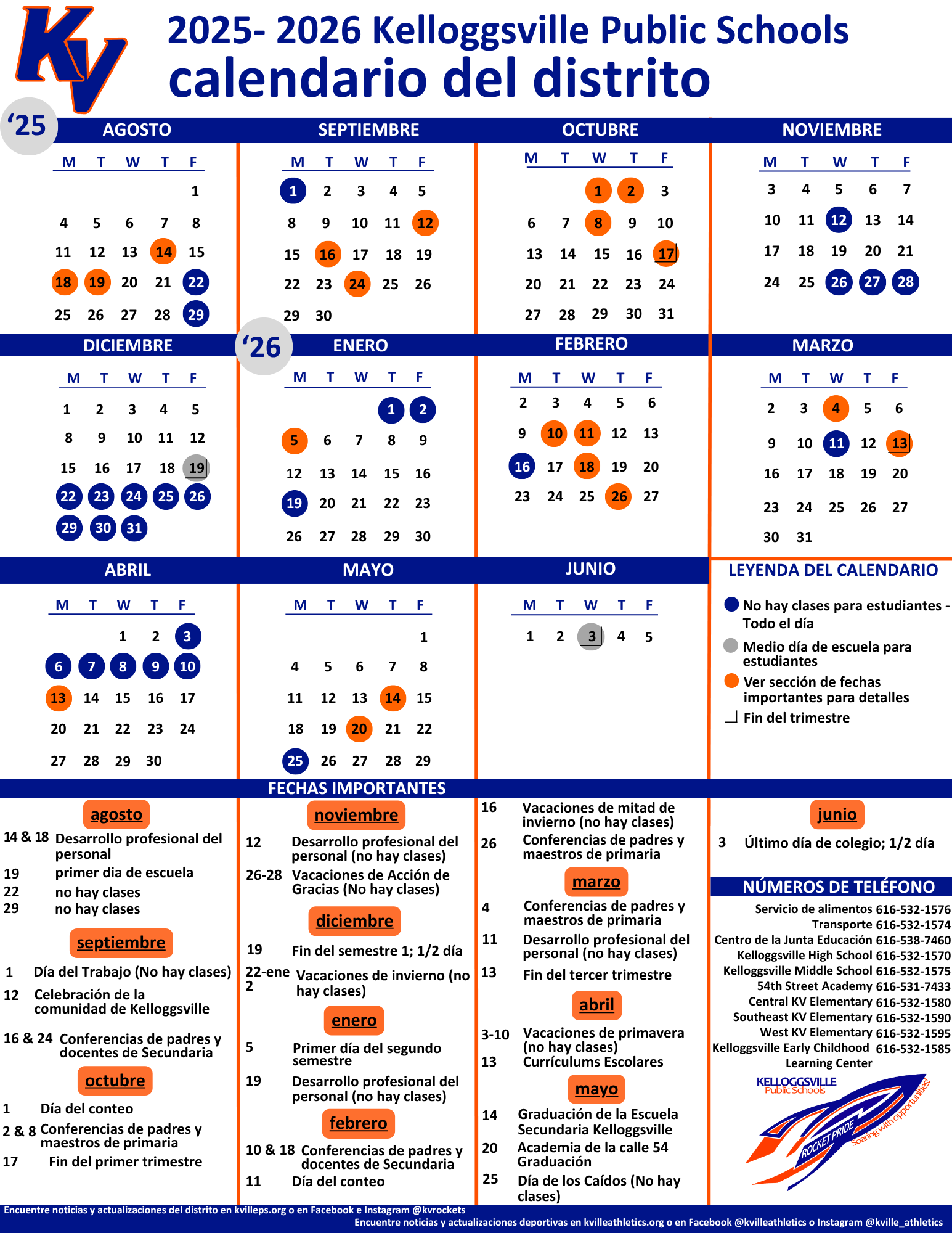 2025-26 KV calendario del distrito
