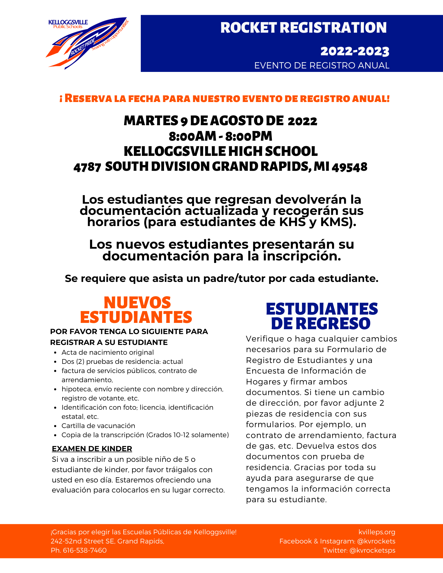 Rocket Registration 2022 detailed info in Spanish August 9th 22